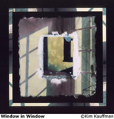Window in Window fine art mixed media photograph that includes polaroid transfer, liquid emulsion, mat decoration titled Window in Window