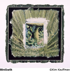 fine art mixed media photograph that includes hand colored liquid emulsion, polaroid transfer and mat decoration titled Birdbath by Kim Kauffman