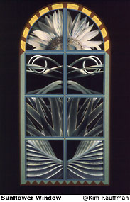 Kim Kauffman Fine art photograph a multiple hand colored BW prints mounted in a hand painted storm window.
